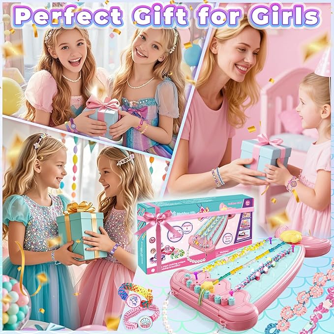 2-in-1 Friendship Bracelet Making Kit, Arts and Crafts for Girls Ages 8-12, Jewelry Making Kit&DIY Travel Activity Toys Set, Christmas Birthday Gifts for 6 7 8 9 10 11 12 Year Old Teen Girls (Pink)