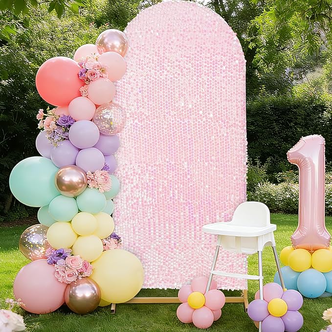 White Iridescent Wedding Arch Cover: 7.2FT Sequin Backdrop Sparkly Backdrops for Birthday Party Ceremony Baby Shower Banquet Decoration