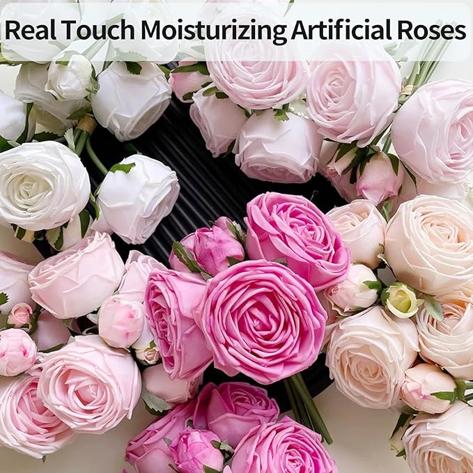 5Pcs Mixed Real Touch Artificial Silk Flowers with Stems - Lifelike Latex Austin Rose Peony for Wedding Bouquets, Home Decor, DIY Floral Arrangements