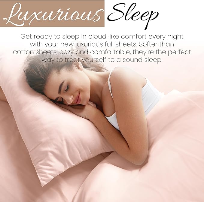 Linen Market Brushed Microfiber Full Sheet Set 4 Piece – Oeko-TEX Certified Ultra Soft & Wrinkle-Free - 16" Deep Pocket Sheets - Easy Care Full Size - Blush