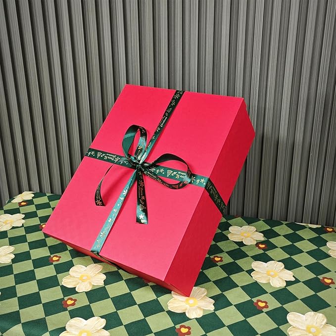 YINUOYOUJIA Large Gift Boxes with Lids 16.5x13x5.5 inches,Boxes for Christmas Presents,Contains Card,2 Roll Ribbons,Shredded Paper Filler.(Red