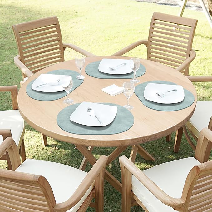 ADRIMER Placemats, Heat Resistant Oval Placemats Set of 8 Washable 12 x 17 Inch, Waterproof Table Mats, Wipeable Pu Place Mats for Kitchen, Dining Room, Light Blue