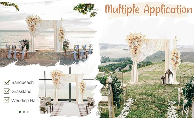 Wedding Arch Flowers with Drapes Kit (Pack of 5) - 2pcs Artificial Beige & Cream Deluxe Swag with 3pcs Hanging Drapes for Wedding Ceremony Arbor Reception Backdrop Rose Floral Decorations