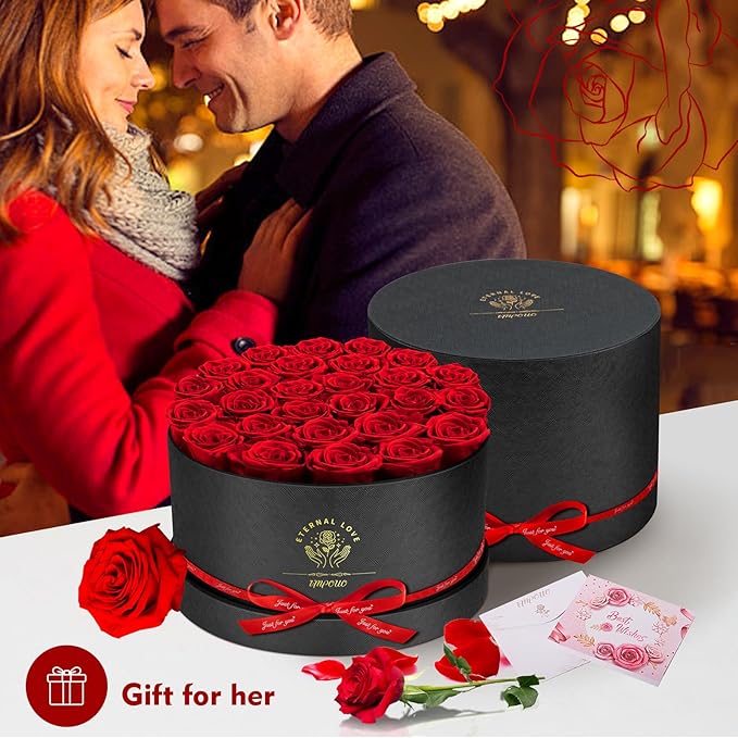 Forever Flowers, 27 Roses in A Box, Real Preserved Roses, Birthday Gift for Women, Mother's Day, Anniversary, Red Rose