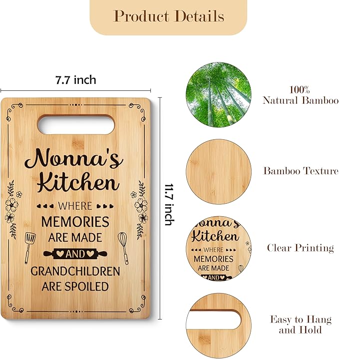 Nonna Gifts Cutting Board Chopping Board, Nonna Gifts from Grandkids, Gifts for Nonna Grandma, Grandma Kitchen Gifts, Grandma Birthday Gifts, Nonna's Kitchen Decorative Bamboo Cutting Board