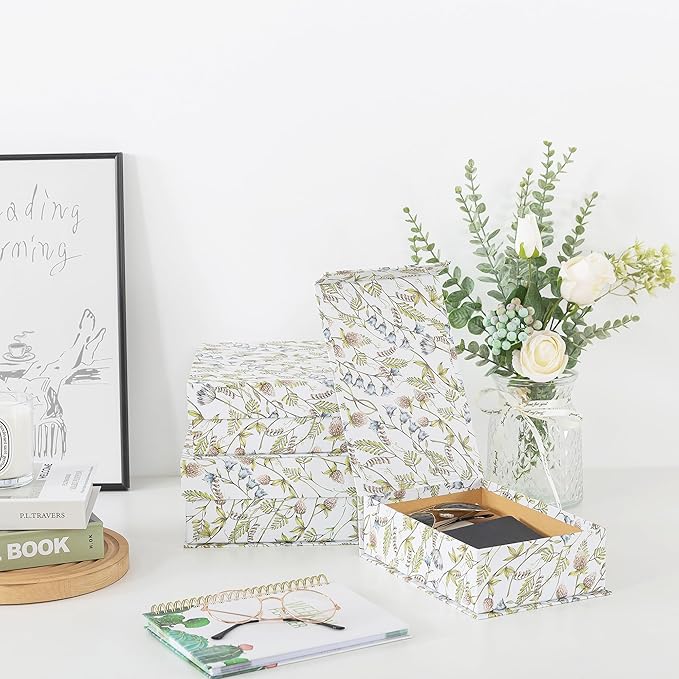 Soul & Lane Decorative Cardboard Storage Boxes, Set of 3 Floral Pattern Keepsake Boxes with Magnetic Closure, Nesting Memory Storage for Organizing and Home Décor, Wild Garden