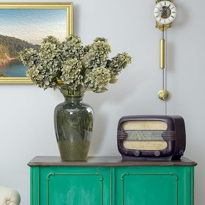Fake Flowers Hydrangea Silk Flowers With Stems White Flowers Fake Flowers In Vase Hydrangea Artificial Flowers Winter Flowers Artificial For Decoration Vase Decor 24"( Green)8PCS Wthout Vase