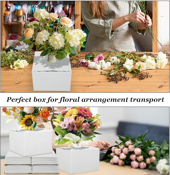 tonchean 100PCS Cardboard Delivery Boxes for Florists, Quick Fold Florist Delivery Box, Flower and Vase Boxes for Secure Floral Arrangements During Transport, 6" x 6" x 4"