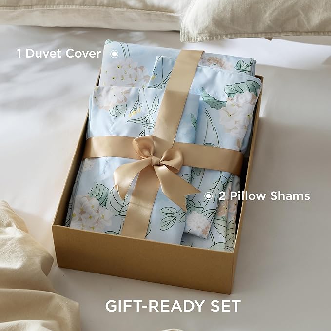 Bedsure Duvet Cover Queen Size - Reversible Cute Floral Duvet Cover Set with Zipper Closure, 3 Pieces Aqua Blue Bedding Set with 8 Corner Ties and 2 Pillow Shams 20"x26"