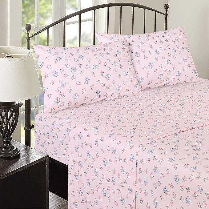 RUVANTI 100% Cotton Split King Sheets Sets for Adjustable Bed, 5 PCs, Soft & Breathable Percale Weave Bedding, Deep Pocket 16", Hotel Standard, Crisp Cool Feel & Durable, Floral Sheet, Spring On