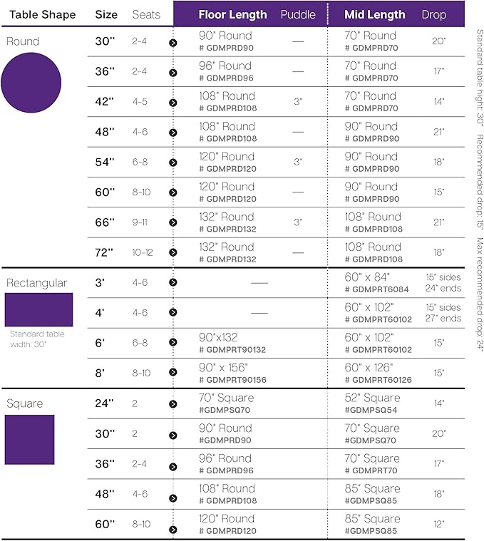 Gee Di Moda Rectangle Tablecloth - 90 x 132 Inch Purple Table Cloth for 6 Foot Table with Floor-Length Drop - Heavy Duty Washable Fabric - 6 Ft Buffet Table, Holiday Party, Wedding & Baby Shower