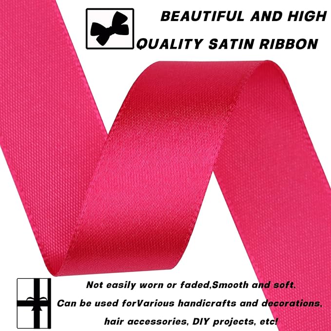 7/8 Inch 60 Yards Hot Pink Satin Craft Ribbon-Single Face Polyester Ribbon for Handmade Roses,Gift Wrapping,Timeless Flower,Bouquets,Wedding and Party Decoration