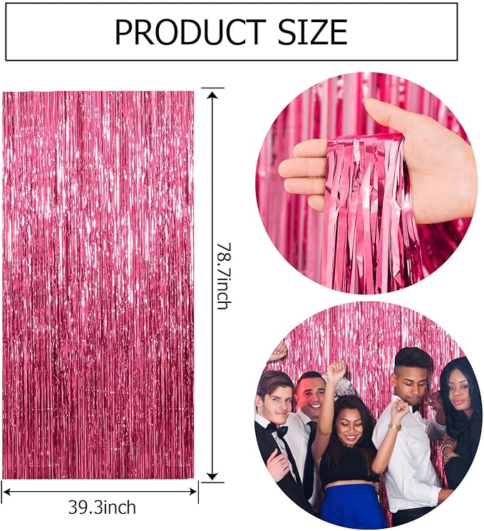 10 Pack Pink Backdrop Party Decorations Tinsel Curtain Party Backdrop Foil Fringe Birthday Decorations Photo Booth Streamer Backdrop Pink Theme Bachelorette Graduation Party Decorations