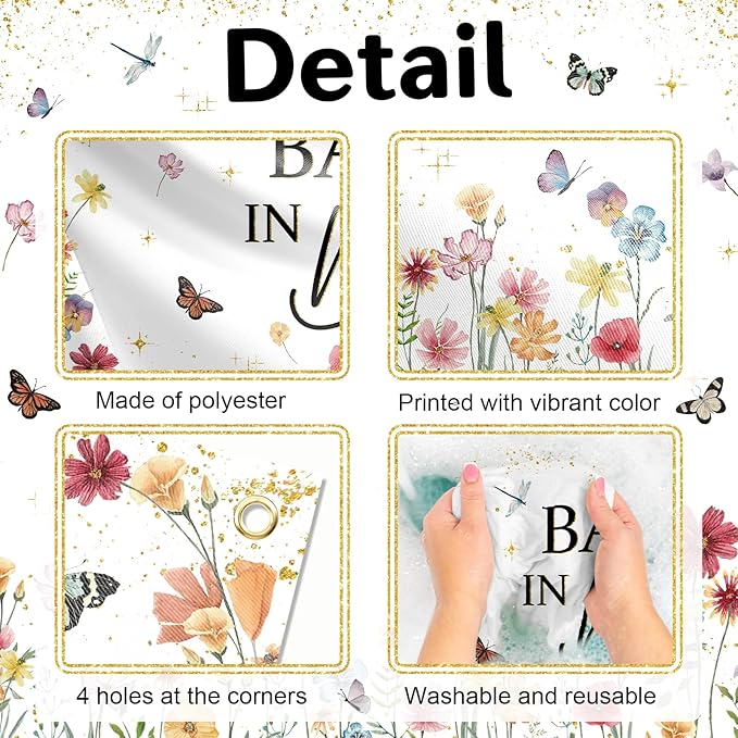 Avezano Wildflower Baby in Bloom Backdrop Banner Wildflower Baby Shower Party Decorations for Girls Gold Glitter Butterfly Spring Floral Baby in Bloom Party Supplies (6x3.6ft)