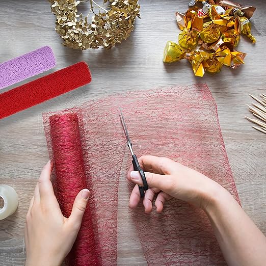 PATIKIL Flower Wrapping Mesh Paper, 15ft Floral Bouquet Craft Packaging Hollow Net Yarn with Ribbon for Flowers Gift Packaging, Pink