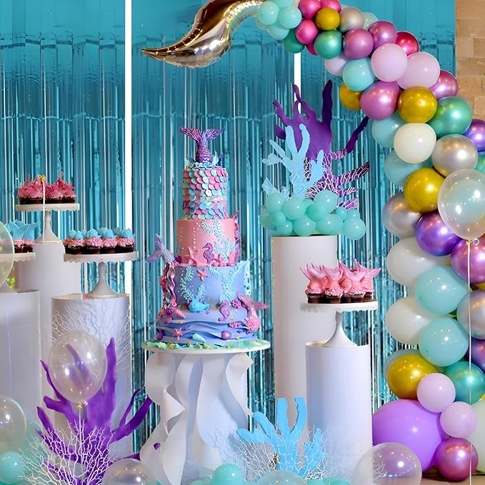 Keyali 3 Pack 3.3 * 8.3 ft Foil Curtain Metallic Tinsel Fringe Curtains Photo Booth Props Backdrop for Birthday Wedding Engagement Baby Shower Christmas Holiday Celebration Partyl,Light Blue
