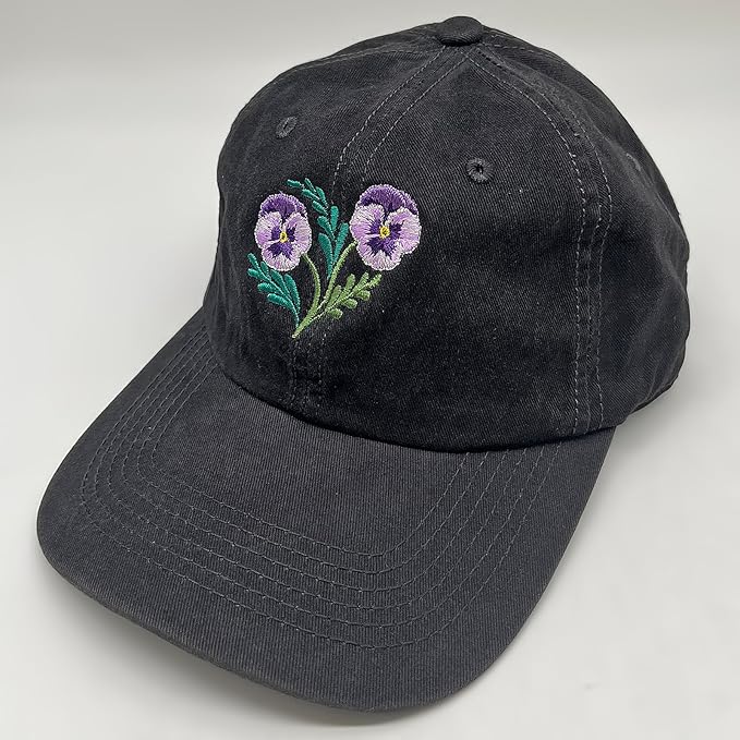 Cute Flower Hat, Elegant Floral Embroidered Adjustable Baseball Cap for Men Women, Gifts for Flower Lovers, Black