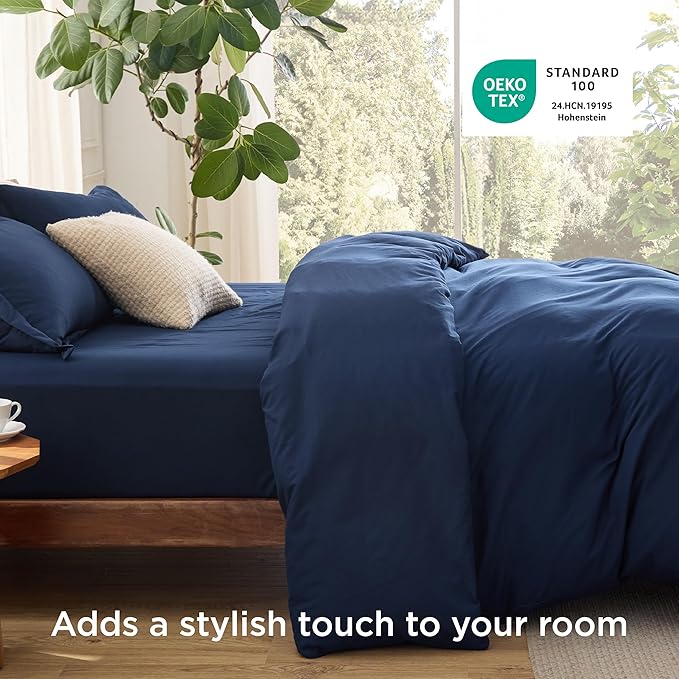 Bedsure Duvet Cover with Fitted Sheet King - Warm Deep Pocket, Hotel Luxury Soft Double Brushed Bedding Set with Zipper Closure, 1 Duvet Cover, 1 Fitted Sheet, 2 Pillow Shams, NO Comforter, Blue
