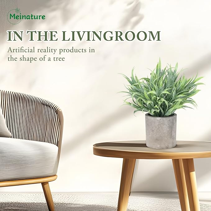 2 Pack Mini Potted Fake Plant, Artificial Plants Indoor, Artificial Frost-Hung,Eco-Friendly Gray Pot, No Need for Maintenanceļ¼Ideal Decor for Home and Office (2, Spring Grass + Wild Fern)