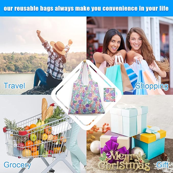 6 Pcs Reusable Grocery Bags Xlarge 50LBS Foldable Grocery Shopping Bags Washable Beach Bag Ripstop Nylon Tote Bags