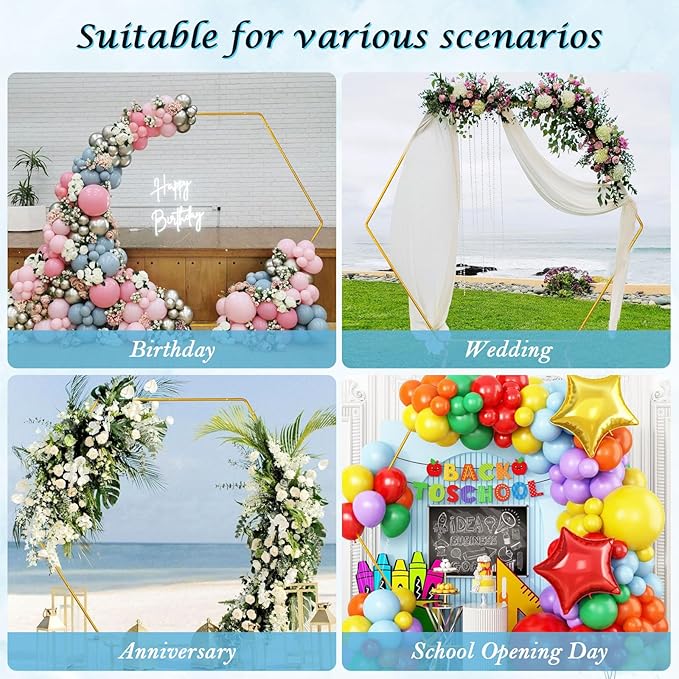 Hexagon Wedding Arch Backdrop Stand,Hexagonal Metal Frame Balloon Arch Stand Kit for Ceremony Birthday Party Decoration Metal Arch Frame…