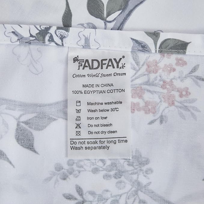 FADFAY Sheets Set Twin XL Rustic Bird Floral College Bedding Vintage Botanical Dorm Sheets Shabby Branches Bedding 100% Egyptian Cotton Soft Sets with Deep Pocket Fitted Sheet 4Pcs, Twin XL Size