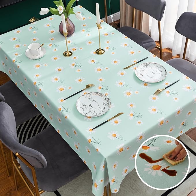 Rectangle Table Cloth,100% Waterproof Tablecloth OilProof SpillProof Vinyl Table Cloth, Wipe Clean Plastic Table Cover for Dining, Camping, Indoor and Outdoor 54" x 102",Mum Bloom