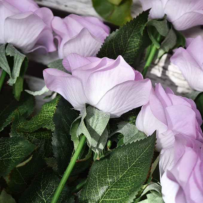 FiveSeasonStuff Real Touch Roses Artificial Flowers, Wedding Silk Flowers Bouquet & Floral Arrangement 12 Stems (Pale Lavender)