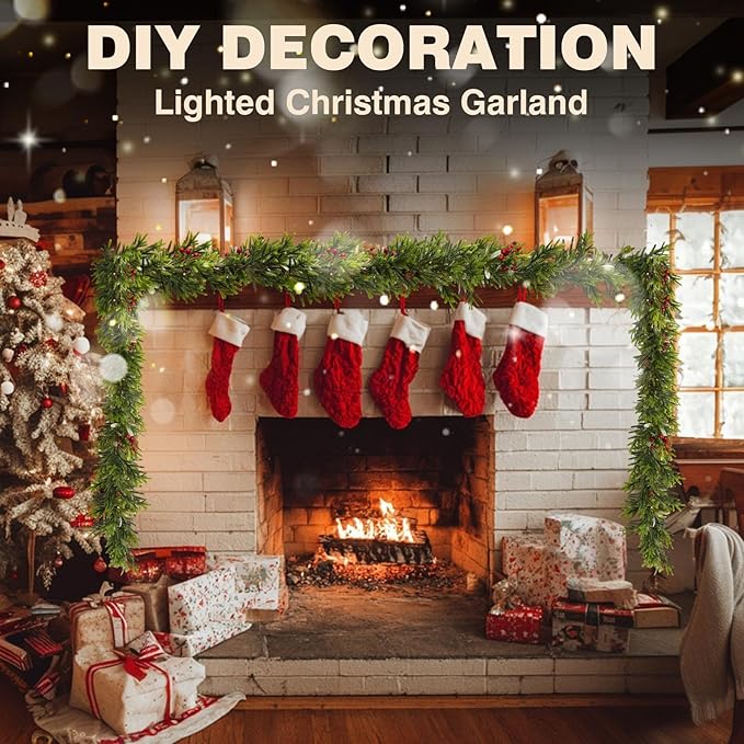 1PC 9FT Christmas Decor Artificial Norfolk Pine Garland,Realistic Artificial Garland Greenery for Fireplace Table, Mantle Wall, Indoor Outdoor Winter Holiday Decorations(1, 9FT)
