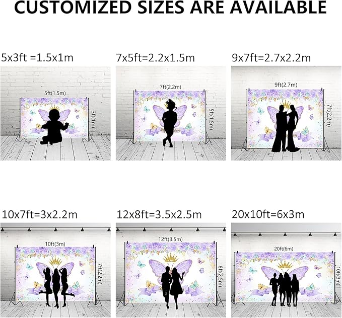 Renaiss 9x7ft Happy Birthday Backdrop Purple Butterfly Flowers Gold Crown Photography Background Daughter Girl Princess Birthday Party Decor Dessert Table Banner Portrait Selfie Group Photo Props