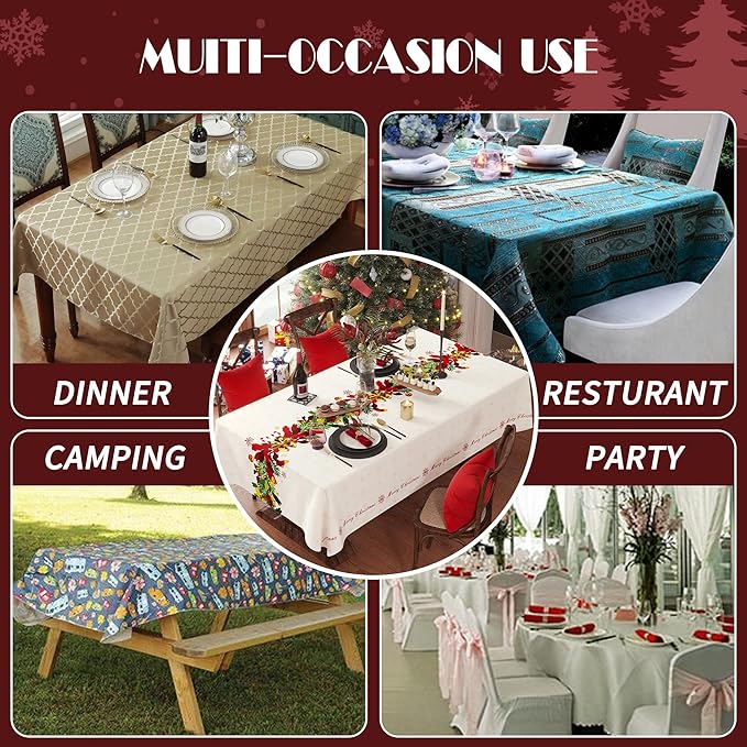 Christmas Rectangle Table Cloth,100% Waterproof Tablecloth,Christmas Decorations for Home, Vinyl Tablecloth Plastic Table Cover for Party,Picnic,Dining,Outdoor 54" x 102",Frosted Wreath