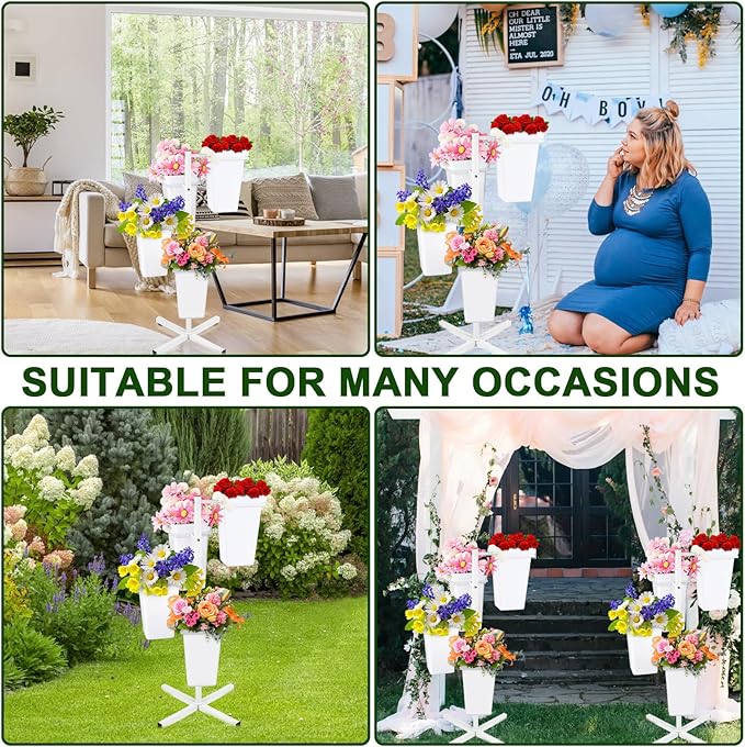 Flower Display Stand with Buckets, Metal Flower Bar Stand Rustic Farmhouse Florist Bouquet Holder Flower Cart Display Shelf for Outdoor Patio Garden Wedding Decor (Square)