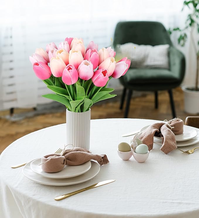IPOPU Tulips Artificial Flowers 24pcs Multi Pink Flowers Artificial for Decoration Fake Tulips Fake Pink Flowers Floral Arrangements Faux Tulips for Table Home Wedding Centerpieces Decor (Multi Pink)
