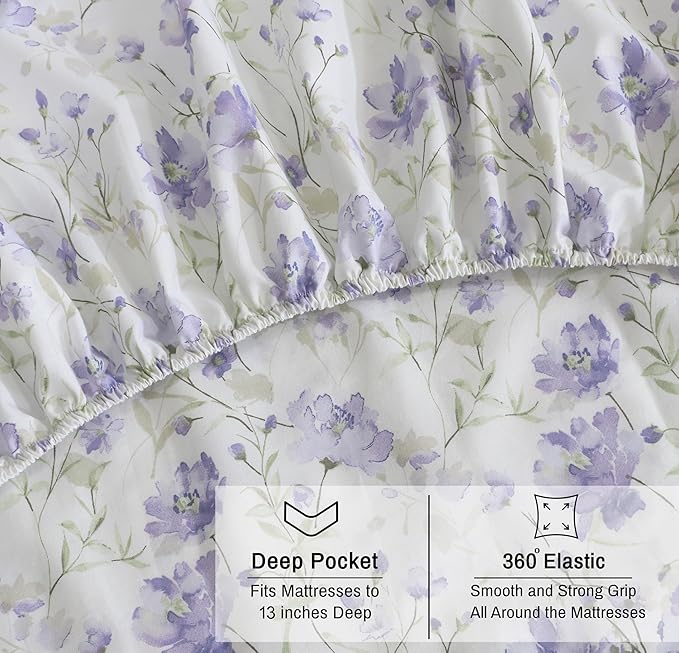 RUVANTI 100% Organic Cotton Sheets California King, Percale Weave, GOTS Certified, 4-Piece Set, Deep Pocket 13", Crisp & Breathable, Soft Durable Bedding, Sábanas Algodón Orgánico - Heather