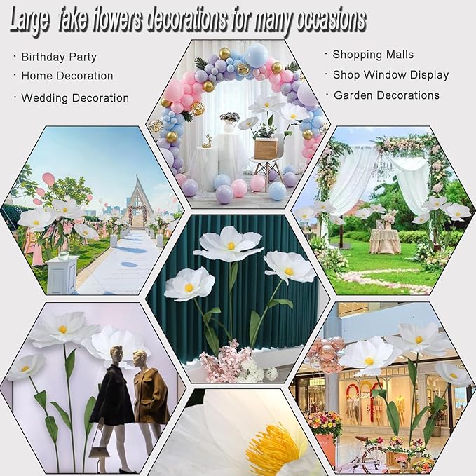 5.9 Ft Large Paper Artificial Flowers,Giant Flowers for Decoration,Standing Huge Handcrafted Poppy Flowers for Garden,Hotel,Office,Photography Props,Wedding,Art Gallery,Shop Window Display(Black)