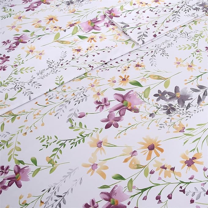 RYNGHIPY Cotton Floral Bed Sheet Set Queen Size Botanical Flowers Print Bedding Shabby Garden Floral Bed Sheets