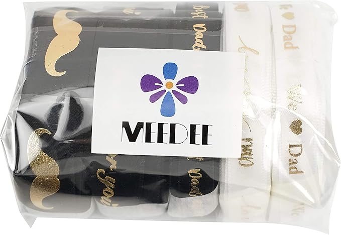 MEEDEE Happy Father's Day Ribbon Fathers Day Decorations Gift Box Wrapping Paper Decor Thank You Satin Thin Ribbon Assorted Black Satin, 5 Rolls with 10 Yards Each Total 50 Yards