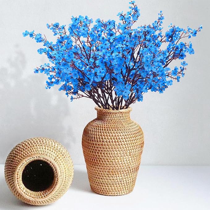 Yastouay Blue Fake Flowers, 15 Pcs Real Touch Silk Flowers Faux Artificial Flowers for Decorations, Babys Breath Artificial Flowers Bulk for Spring Decor Floral Arrangement