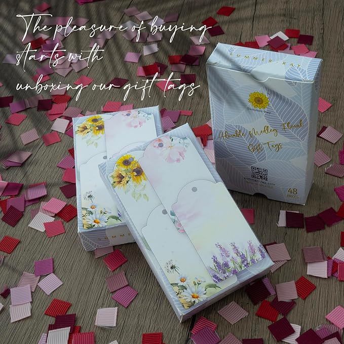 Summer-Ray 48pcs in 4 Designs Adorable Medley Floral Gift Tags for All Occasions