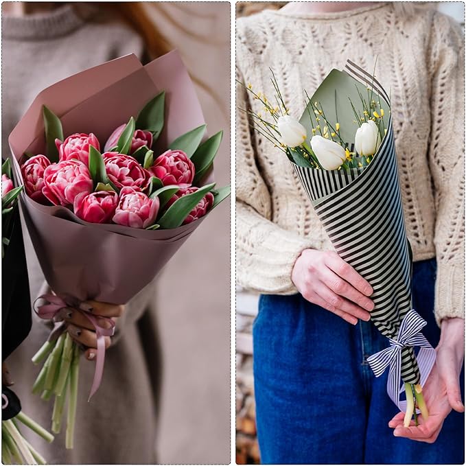 MECCANIXITY Flower Wrapping Paper Waterproof Floral Wrap Plaid Pale Blue Gift Packaging 22.8 x 22.8 Inch Used for DIY Crafts Bouquet Packaging 10 Pcs