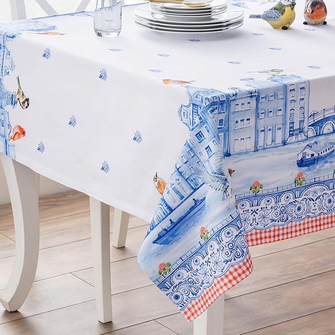 Maison d'Hermine Table Cloth Rectangle Table 100% Cotton Tablecloth for Dining Room, Farmhouse, Home, Hotel, Parties & Wedding - Ideal for Easter Decorations Spring & Summer(Amsterdam Canals,70"x90")