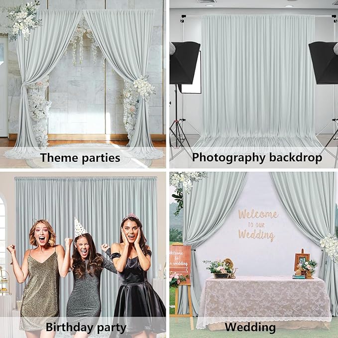 10 x 10 Feet Silver Backdrop Curtain for Partie, Background Curtains for Photoshoot, Birthday, Wedding, Halloween, Thanksgiving, Christmas, New Year Party Decorations 5Ft x 10Ft, 2 Panels