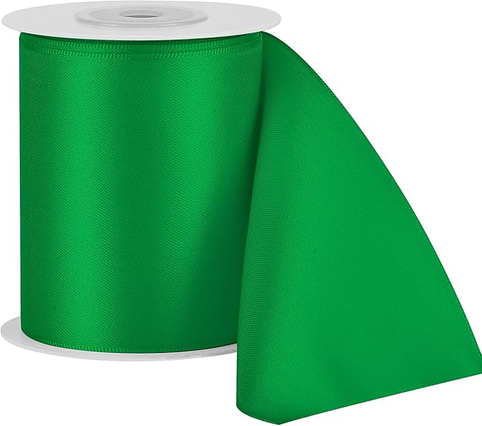 LIUYAXI Green Double Face Satin Ribbon,3" X Continuous 10 Yards,Ribbons Perfect for Chair Sash Wedding Bouquet Sewing Party Decoration Bows Making
