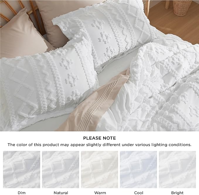 Bedsure Boho Twin Duvet Cover, Soft & Comfortable Elegant Design Boho Bedding for Decoration, Machine Washable Comforter Cover for All Seasons,Includes 1 Duvet Cover & 1 Pillow Sham,White