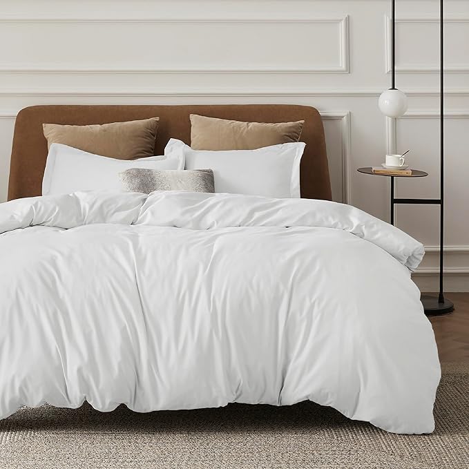 Bedsure Duvet Cover California King Size - Soft Double Brushed Bedding Set for Kids & Adults, Zipper Closure, 3 Pieces, Includes 1 Duvet Cover (104"x98") & 2 Pillow Shams, NO Comforter, White