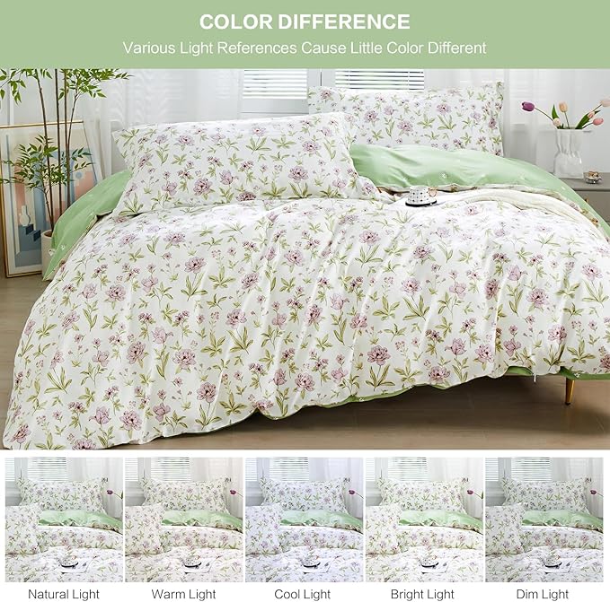 SAPHREAS Pink Lavender Floral Duvet Cover Set Queen Size 3pcs Garden Style Botanical Blossom Bedding Comforter Cover Set 100% Cotton 1 Duvet Cover 90"x90" 2 Pillow Shams, Comforter Not Included