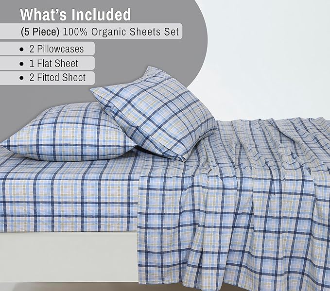 RUVANTI 100% Organic Cotton Sheets Split King, Percale Weave, GOTS Certified, 5-Piece Set, Deep Pocket 15", Crisp & Breathable, Soft Durable Bedding, Sábanas Algodón Orgánico – Pastel Print