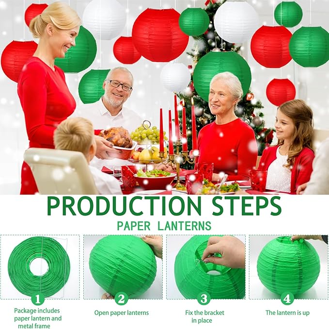 Christmas Party Decorations, Red White Green Hanging Paper for Xmas Party New Year's Eve Christmas Theme Birthday Italian Party Decor Yard Garden,15pcs