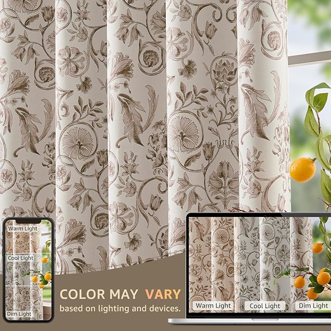 jinchan Floral Blackout Curtains for Bedroom Living Room 96 Inches Length Farmhouse Curtains Room Darkening Vintage Drapes Traditional Rod Pocket Window Treatment 2 Panels Set Taupe on Beige