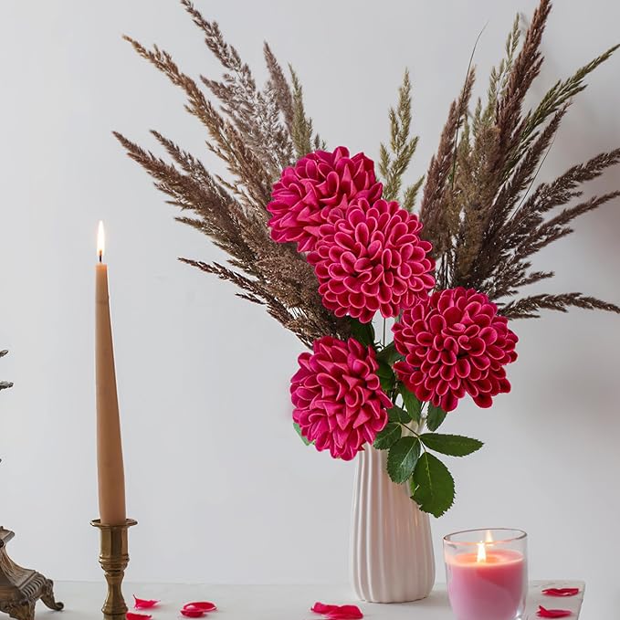Artificial Flowers, 100pcs Artificial Rose for DIY Wedding Bouquets Centerpieces Arrangements, Hot Pink Dahlia Flowers with Stems for Bridal Shower Party Decoration